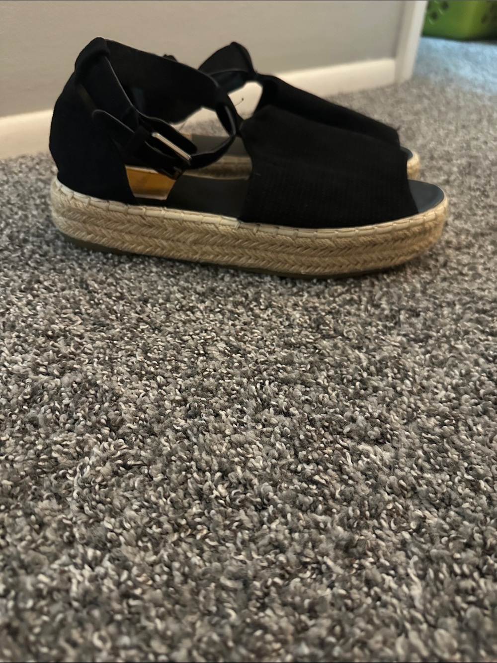 Black Espadrille Platform Sandals with Gold Accent